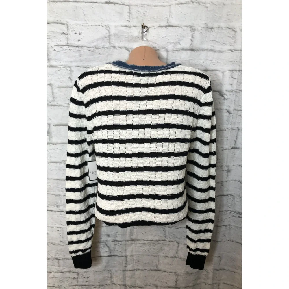 Laundry Shelli Segal Cardigan Striped Knit Gold Buttons Cropped Sweater Women S